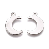 10 silver moon charms, Small stainless steel charms, Crescent moon pendants for jewelry making