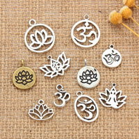 10 zen assorted charms, Nickel free metal pendants, Yoga, lotus, chakra mixed shapes for jewelry making