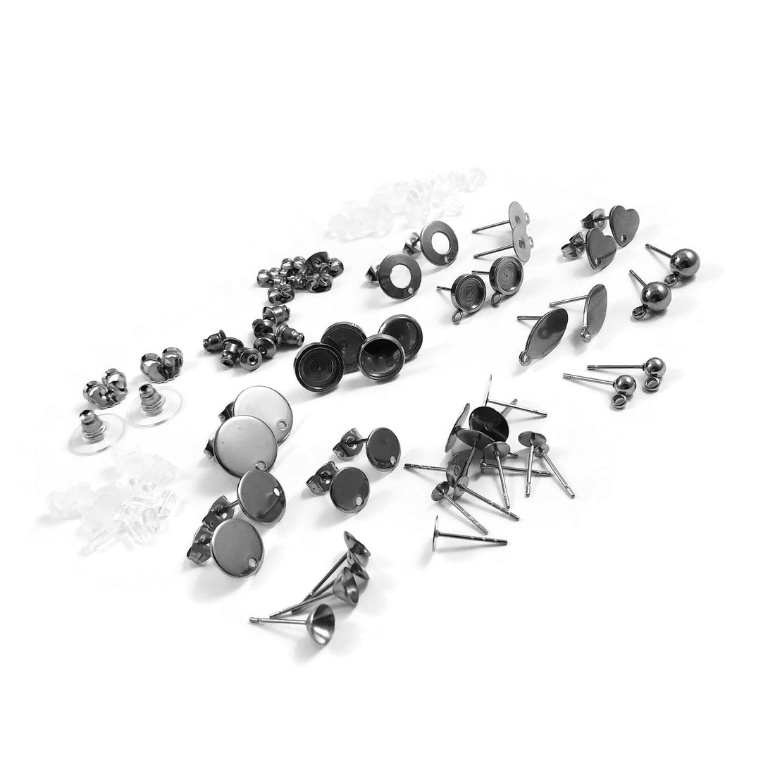 Earring making starter kit, Stainless steel posts 60pcs, Hypoallergenic stud jewelry findings, Sample pack