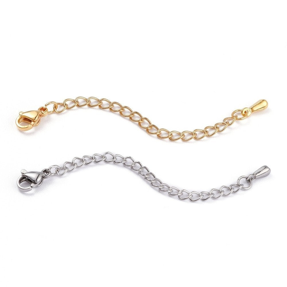 20pcs Stainless Steel Extender Chain With Tail Charm Rose Gold