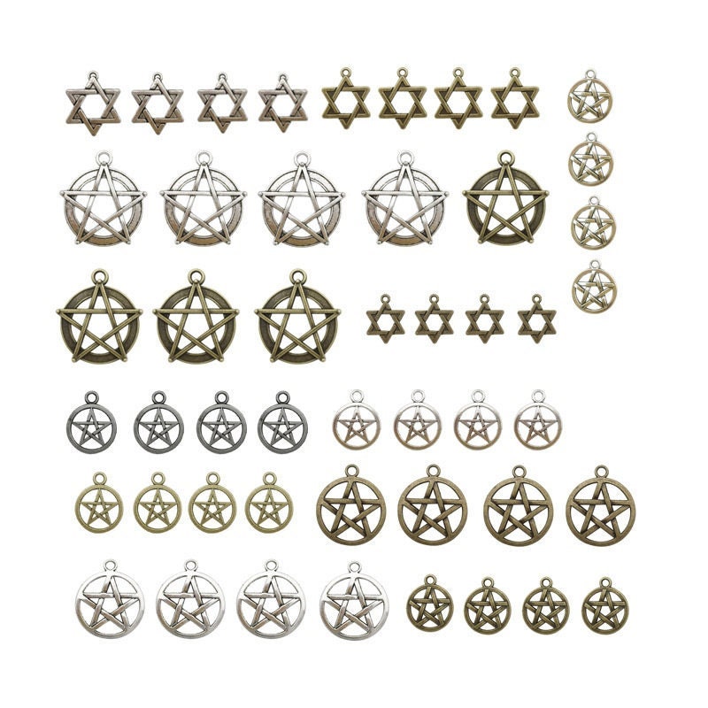 Assorted pentagram bulk charms, Nickel free metal pendants, Grab bag