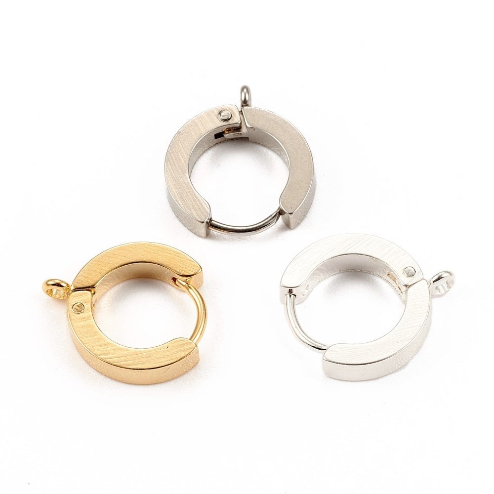 Stainless steel huggie hoops with loop, Gold, Silver, Earring findings, Dainty leverback for jewelry making