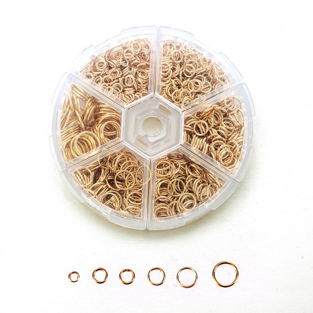 Gold jump ring kit, 1415pcs assorted sizes, Nickel free jewelry findings, 4mm 5mm 6mm 7mm 8mm 10mm