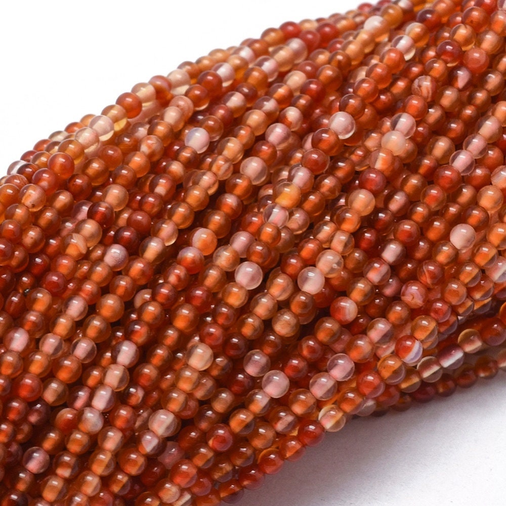 Tiny 2mm natural carnelian beads, Red agate semi precious gemstone
