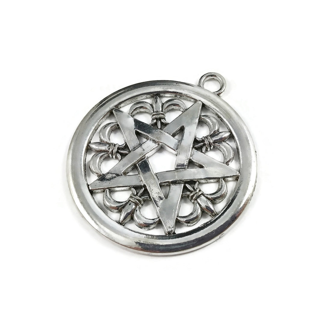 Silver pentagram pendant, 40mm nickel free metal pendants, Big pentacle star charms for jewelry making