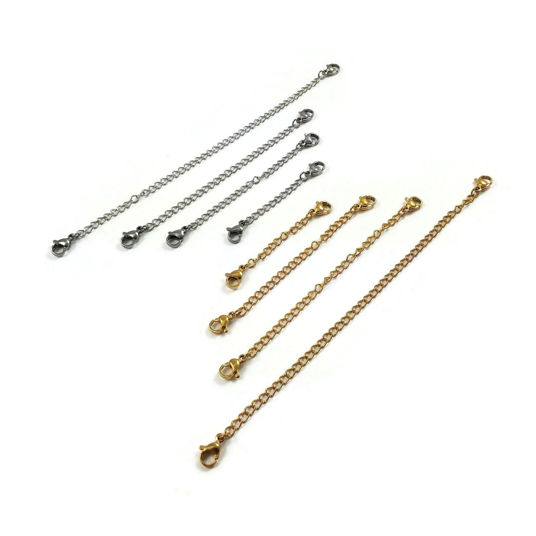 Necklace extender, Stainless steel chain extender, Adjustable bracelet part, 21K gold plated, Silver