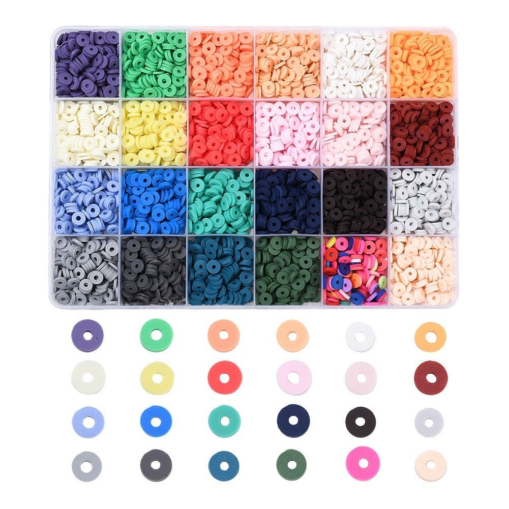 Colorful clay beads kit, 3600 assorted heishi beads, Jewelry bracelet making set DIY, 24 colors box