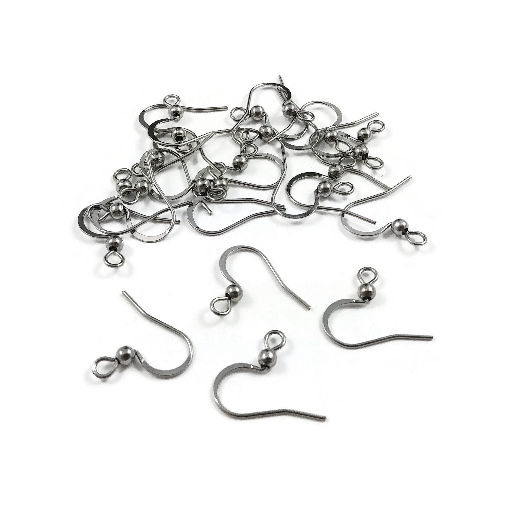 Stainless Steel Ear Wires Forward Front Facing Earring French Hooks Ball +  Coil