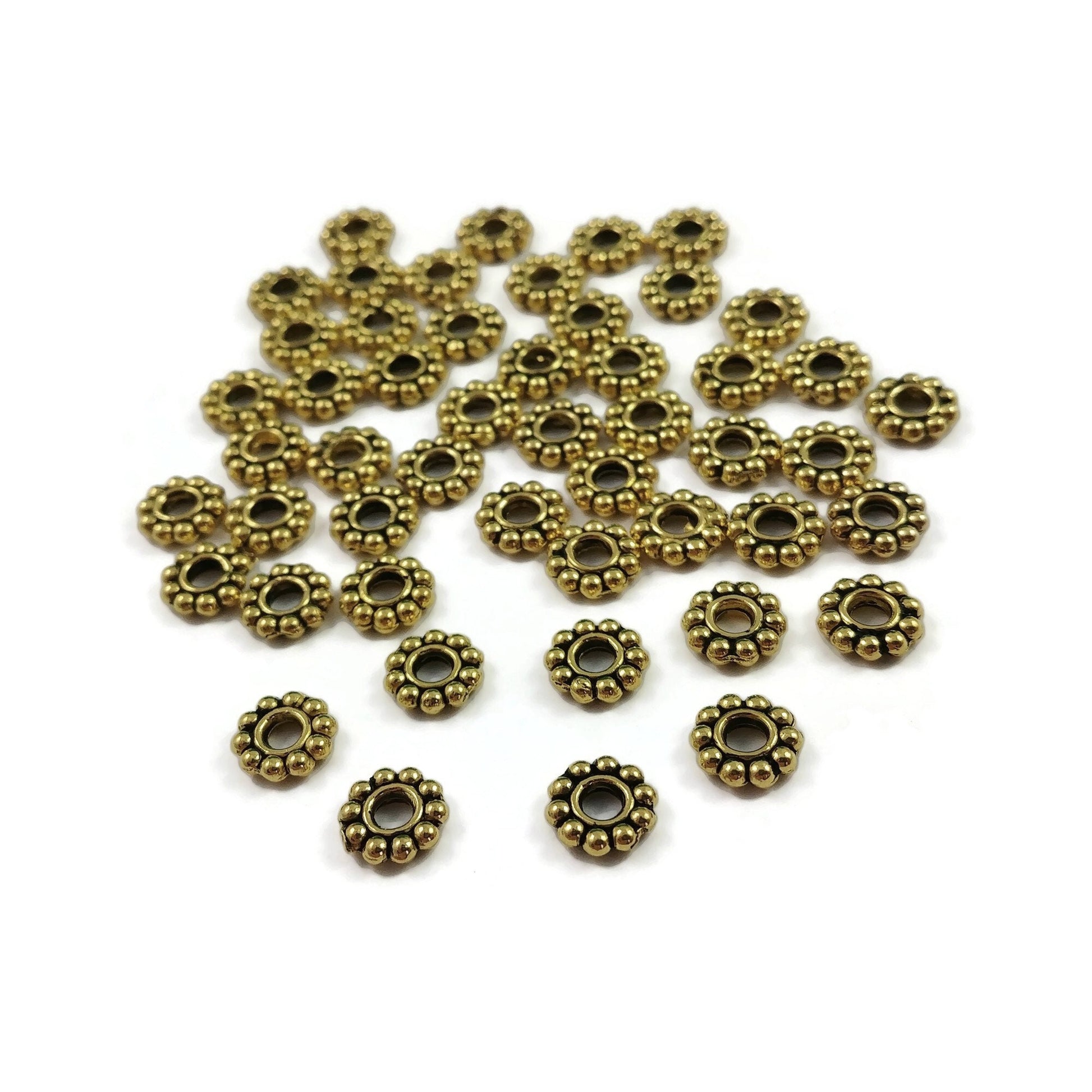 Daisy spacer beads, 6mm heishi beads, Jewelry making nickel-free metal beads, Gold, Silver, Bronze, Copper