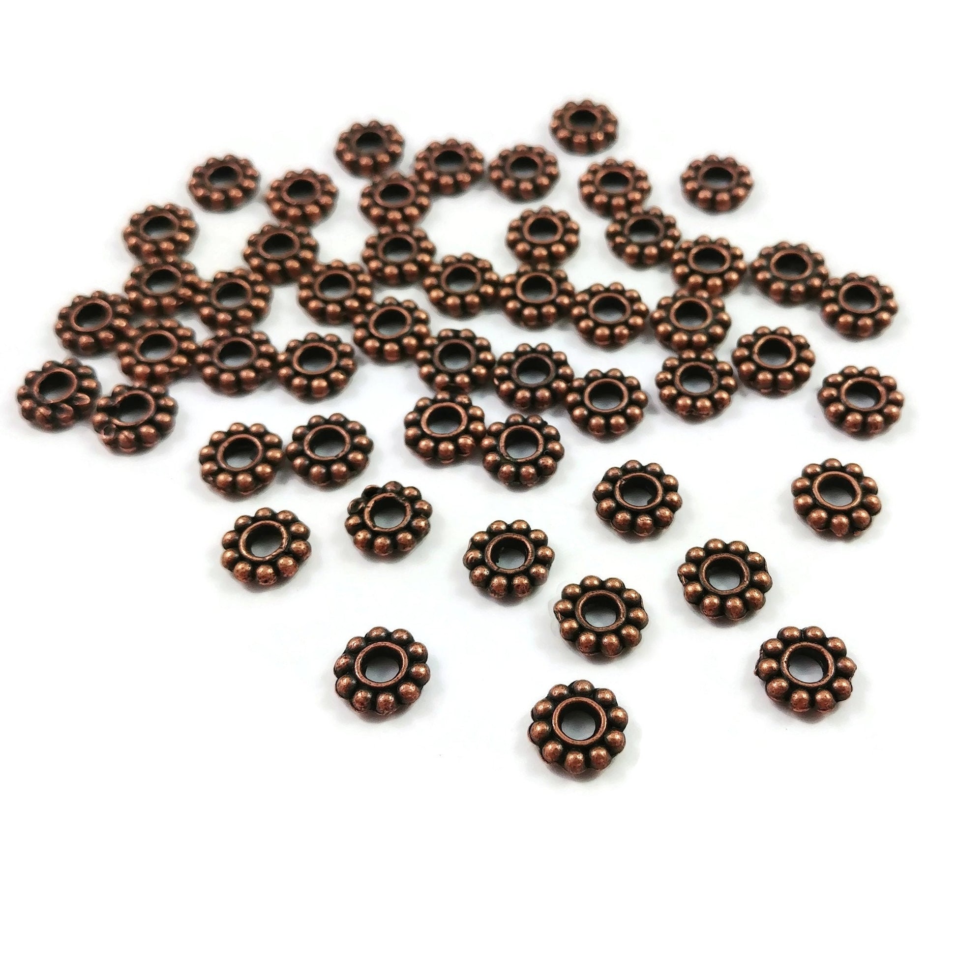 Daisy spacer beads, 6mm heishi beads, Jewelry making nickel-free metal beads, Gold, Silver, Bronze, Copper