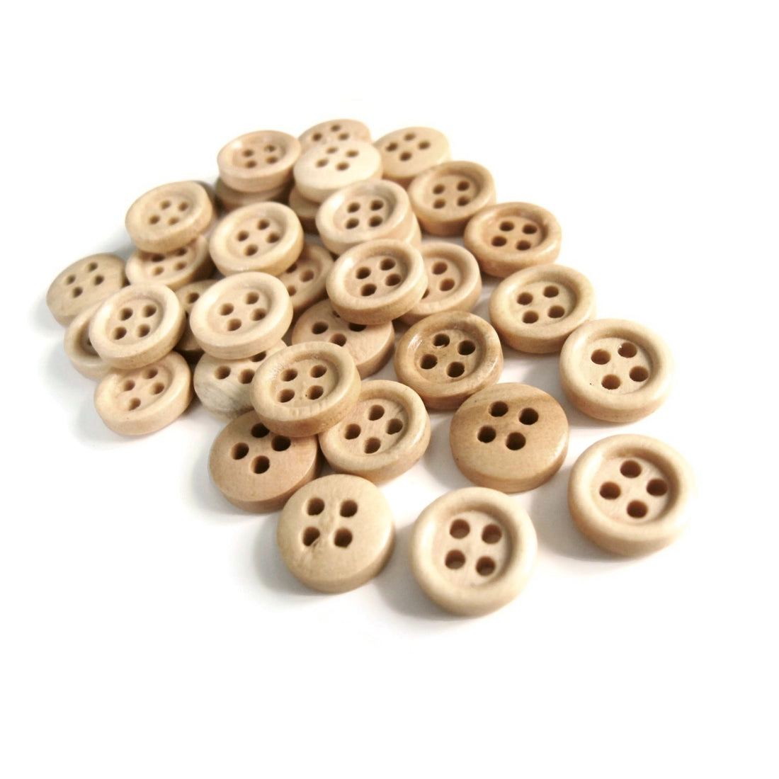 Mini Bouton de bois à 4 trous en bois naturel de 11mm - ensemble de 36