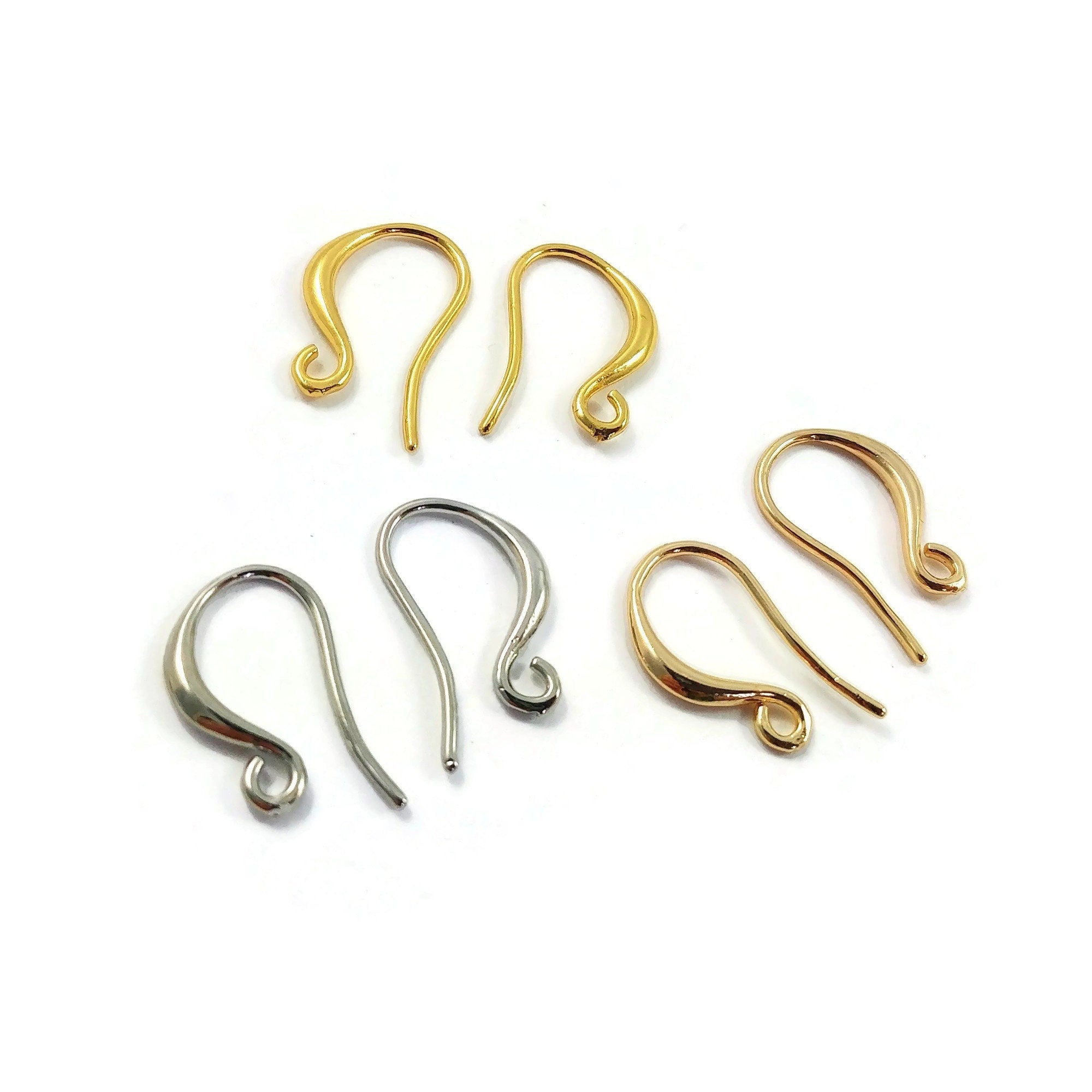 Nickel free earring hooks, Gold, Silver brass ear wire, Jewelry making