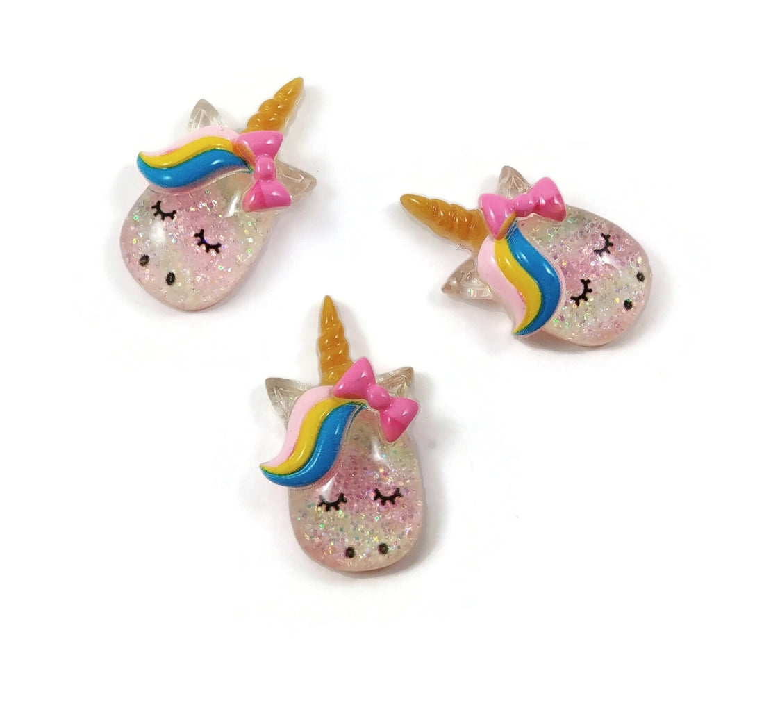 Glitter unicorn embellishments, Resin flat cabochon, Rainbow unicorn craft supplies