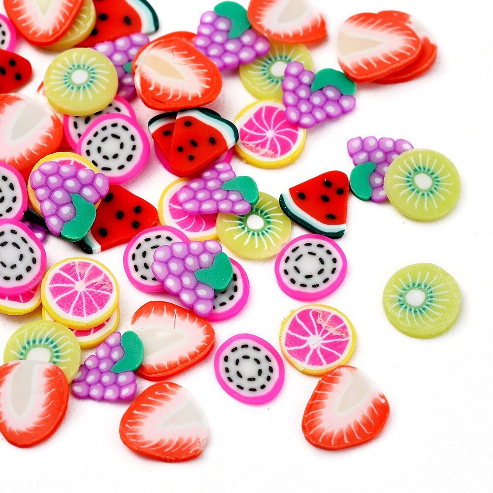 1800 fruit clay slice, Jewelry making cabochon set, 6 assorted colors box, Nail art decoration