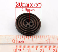 Coffee brown Wooden Sewing Buttons 20mm - set of 6 natural circle wood button
