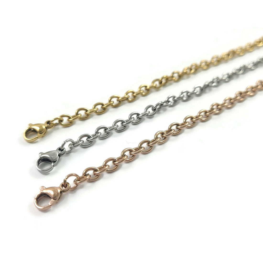 Chunky cable chain bracelet, Rose gold - gold - silver stainless steel, Bulk lot for hypoallergenic jewelry making