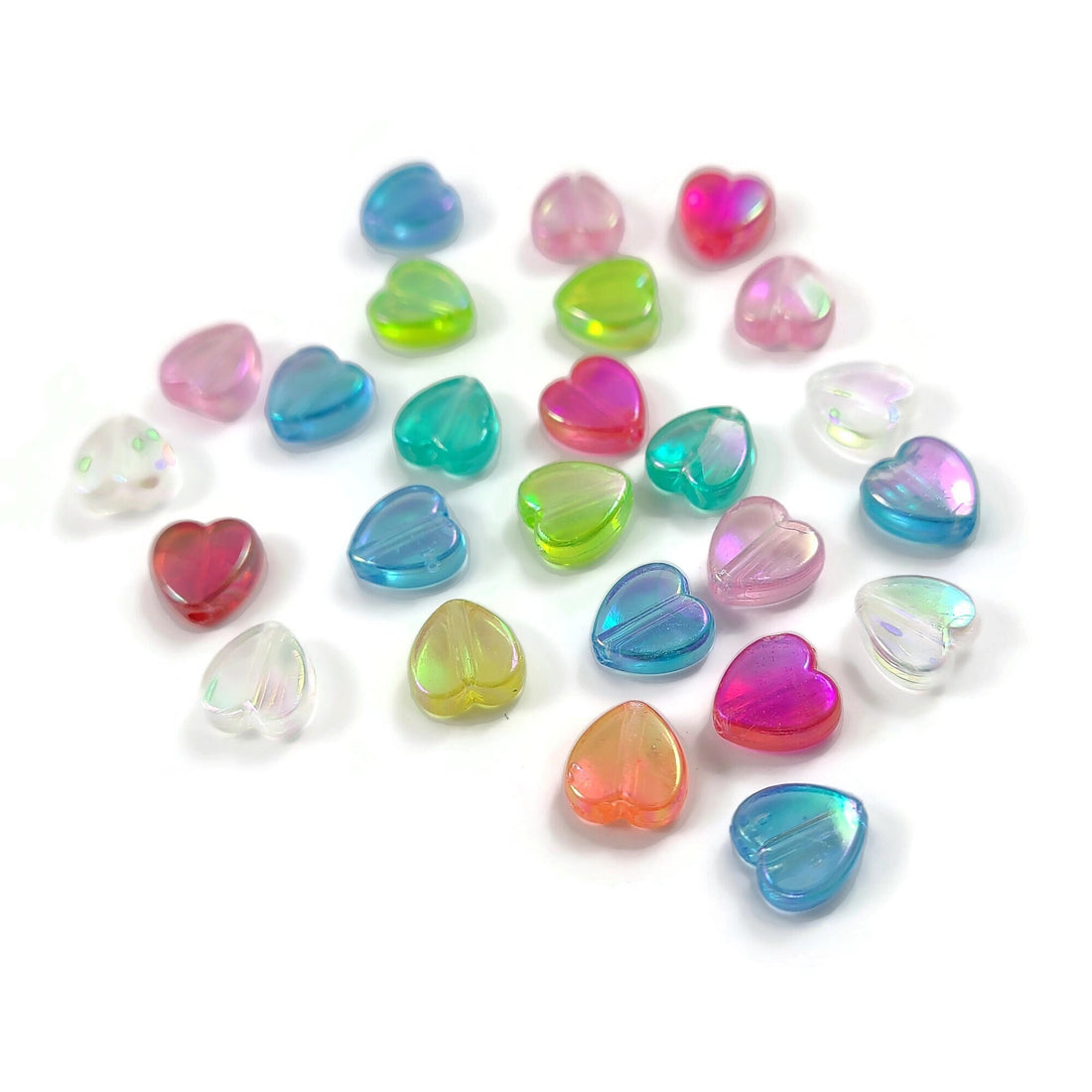 25 mixed transparent pearly heart beads, Assorted 8mm acrylic beads for jewelry making