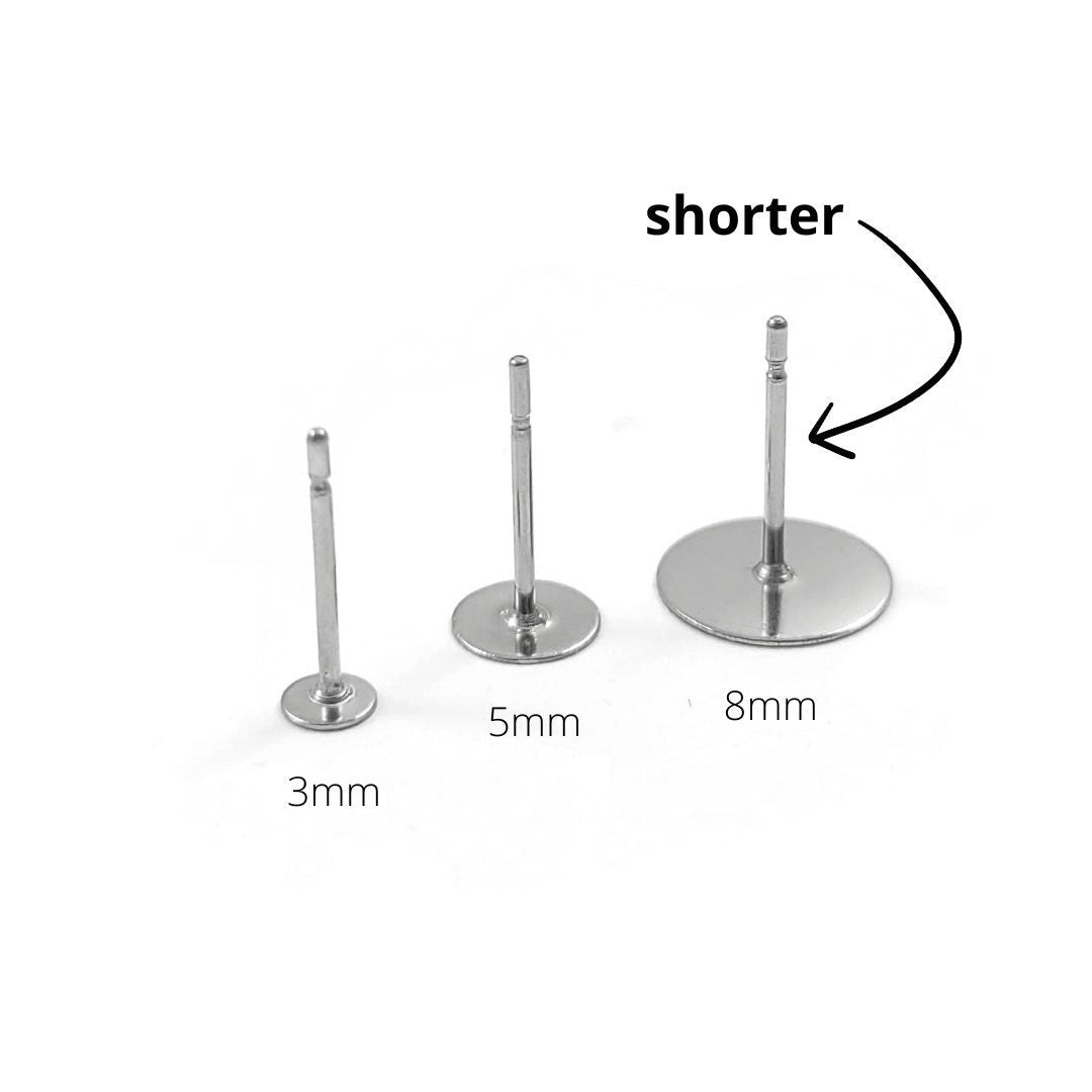 Short earring posts, Hypoallergenic 316 surgical grade stainless steel, 3mm 5mm or 8mm stud earrings findings