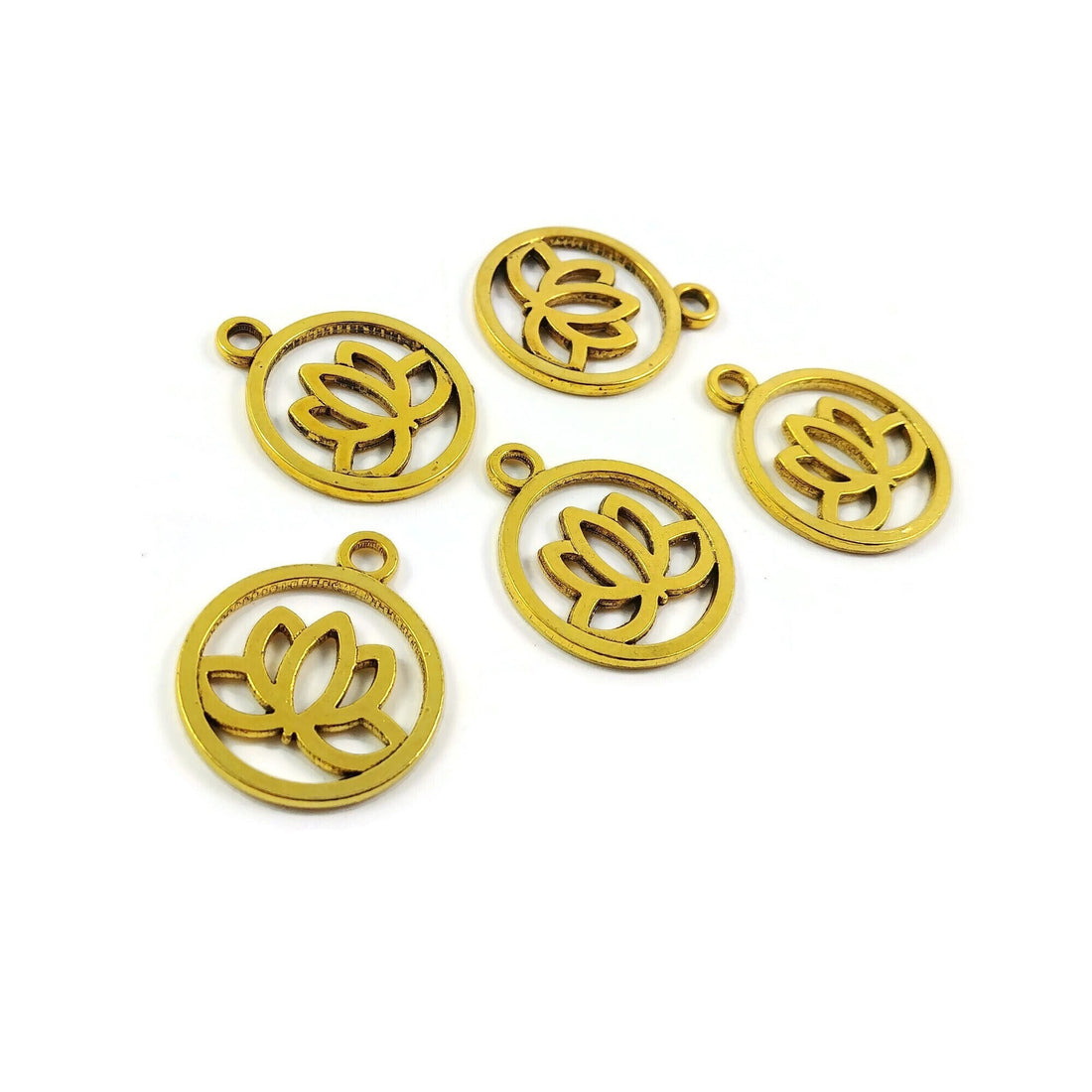 Gold lotus charms, Nickel free metal pendants, Yoga, zen, chakra jewelry making