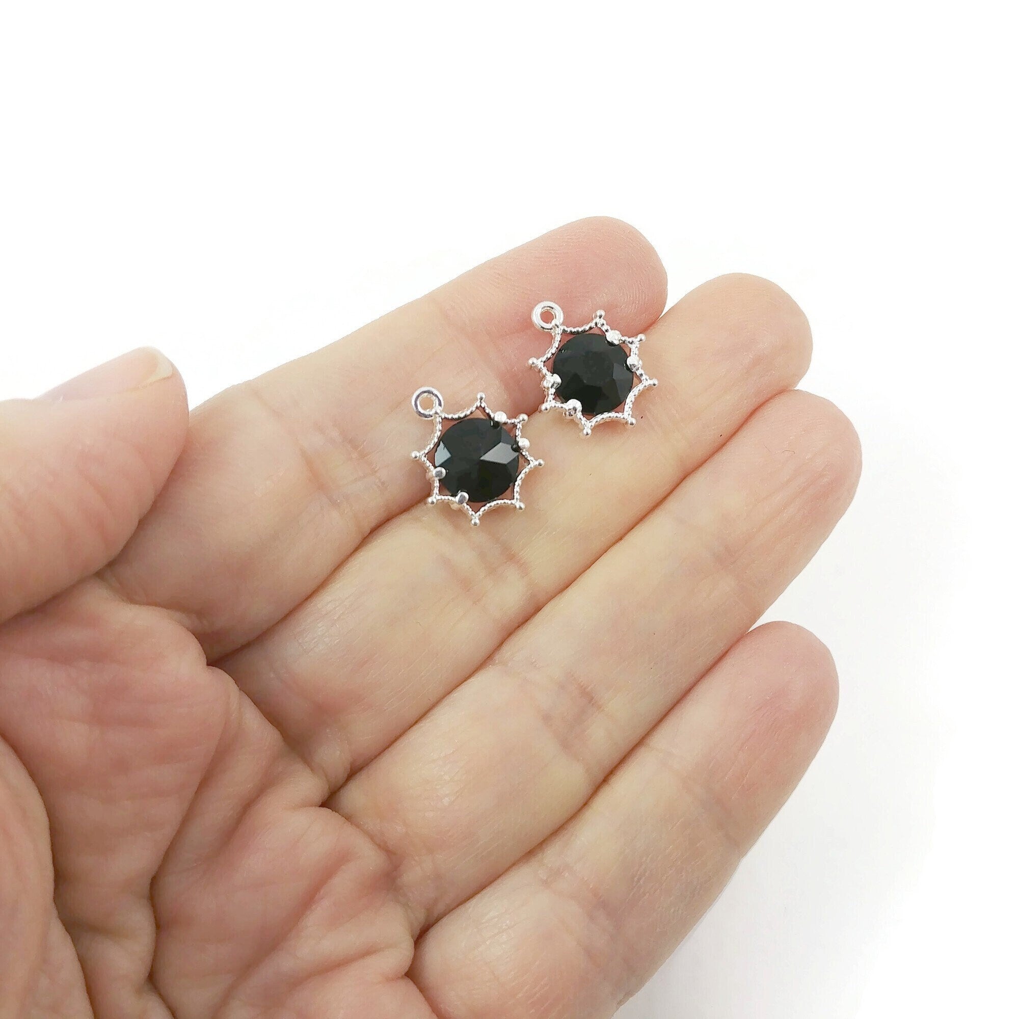 Tiny black crystal charms, 15mm nickel free pendant for jewelry making