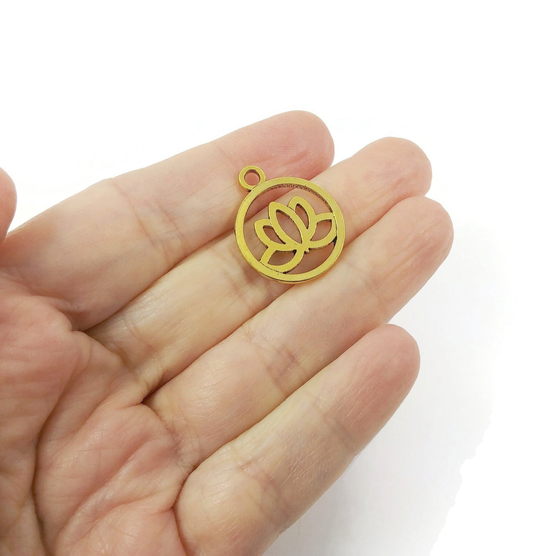 Gold lotus charms, Nickel free metal pendants, Yoga, zen, chakra jewelry making