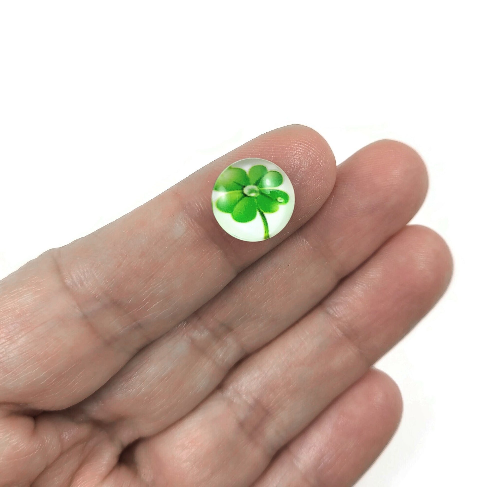 Four leaf clover glass cabochons, 12mm flat round domed cabochons, Set of 50 mixed, Jewelry making