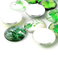 Four leaf clover glass cabochons, 12mm flat round domed cabochons, Set of 50 mixed, Jewelry making