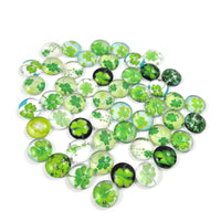 Four leaf clover glass cabochons, 12mm flat round domed cabochons, Set of 50 mixed, Jewelry making