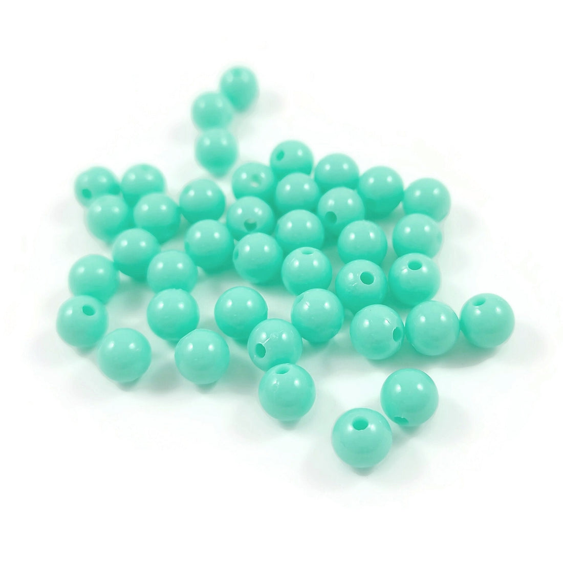 40 opaque aqua spacer beads, 6mm plastic beads for jewelry making, Turquoise round beads