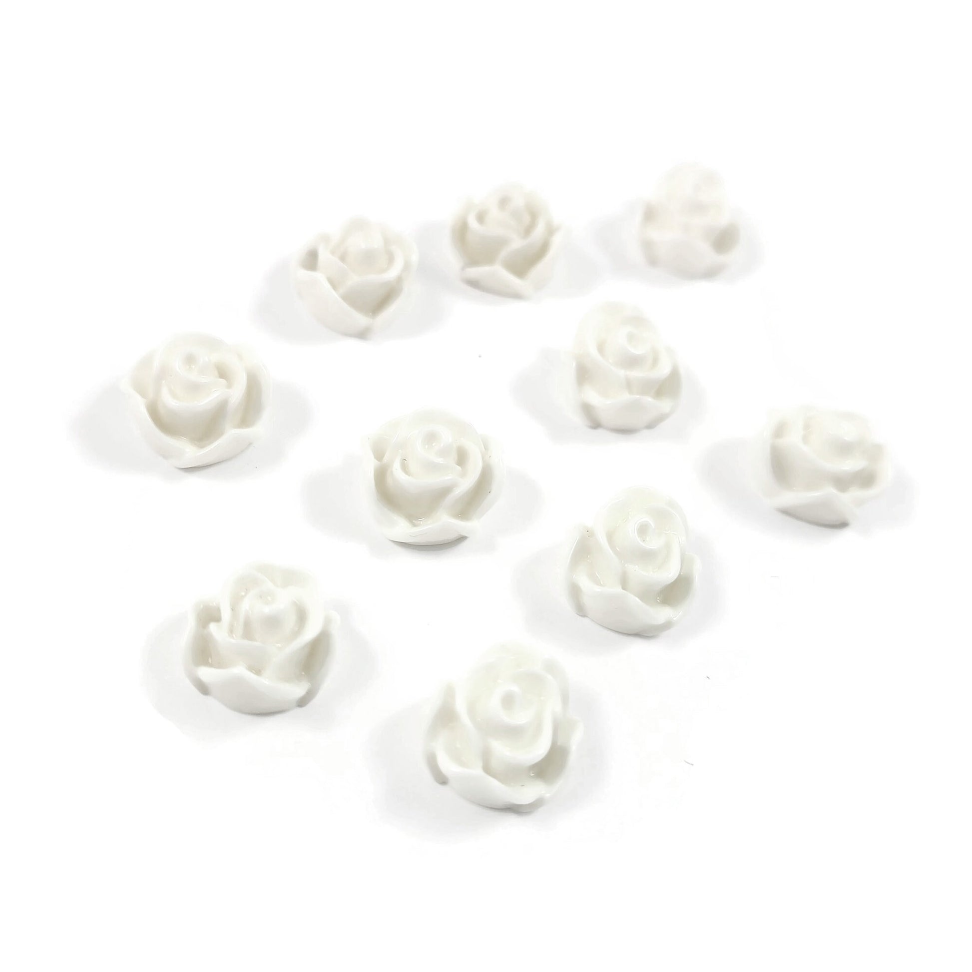 White flower cabochons, 12mm resin rose embellishments, Flatback earring cabochons, Jewelry making supplies