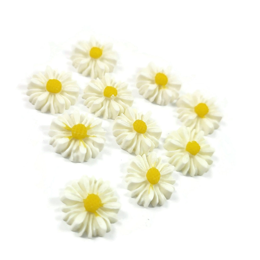 Resin daisy cabochons, Cute yellow flower embellishments, Flatback cabochons, Bulk pack, Jewelry making supplies