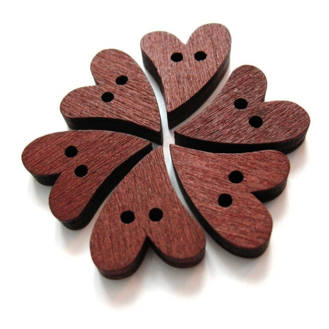 6 Boutons Coeurs en bois marron 20mm