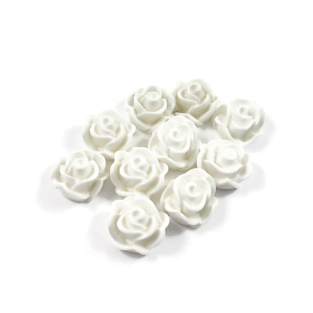 White flower cabochons, 12mm resin rose embellishments, Flatback earring cabochons, Jewelry making supplies