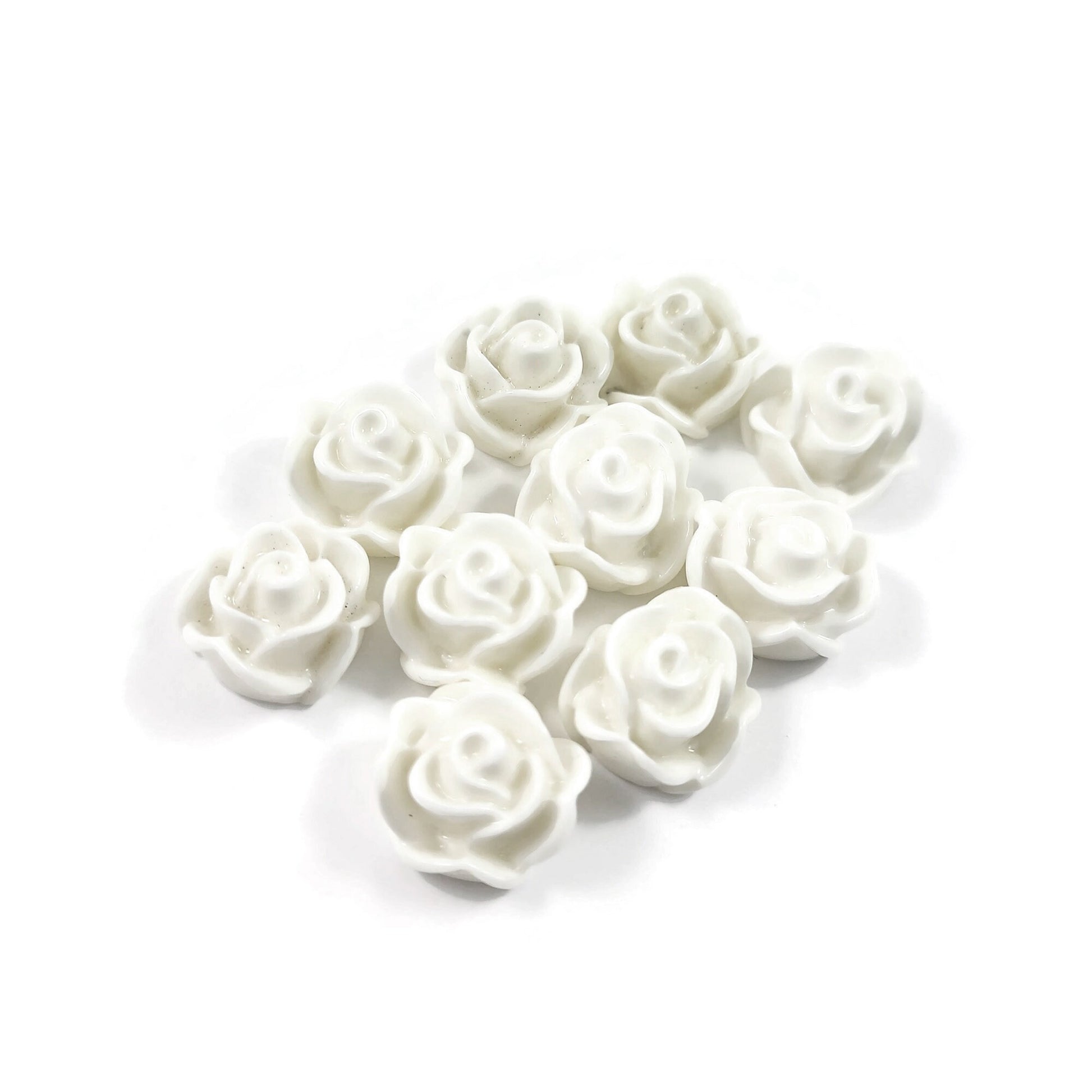 White flower cabochons, 12mm resin rose embellishments, Flatback earring cabochons, Jewelry making supplies