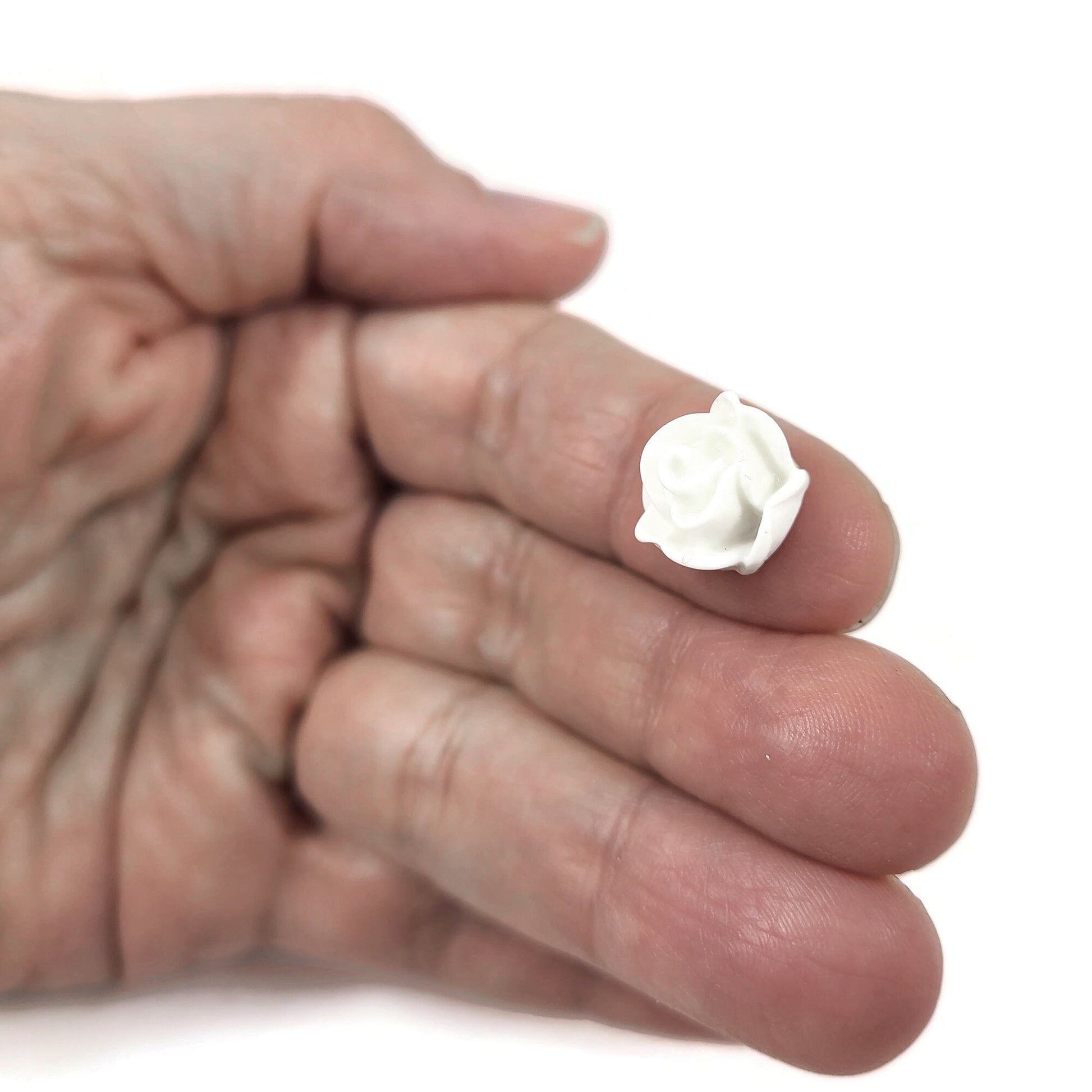 White flower cabochons, 12mm resin rose embellishments, Flatback earring cabochons, Jewelry making supplies