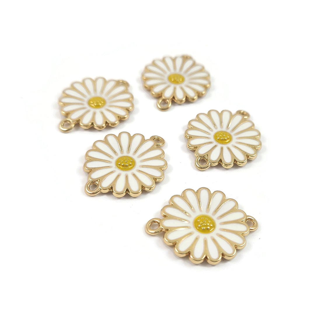 White and gold daisy connectors, Hypoallergenic nickel free charm for jewelry making