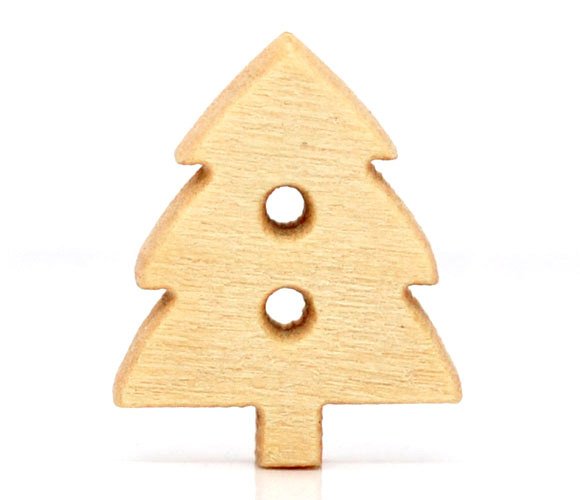 10 Boutons Sapin de Noël en bois naturel 14x12mm