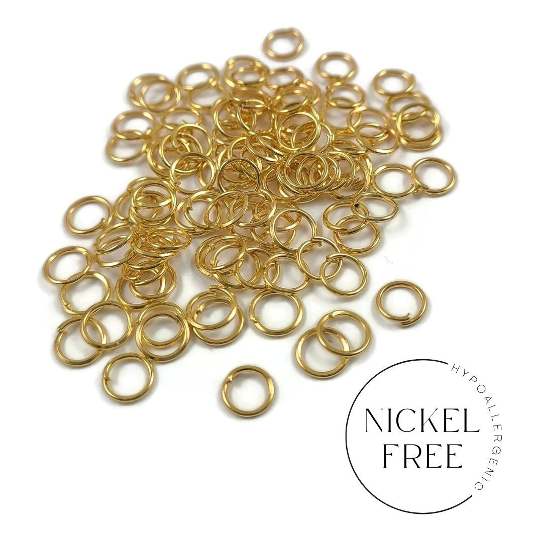 Hypoallergenic gold jump rings, 4mm, 5mm, 6mm, 7mm, 8mm, Bulk jewelry findings, Nickel free, lead free and cadmium free