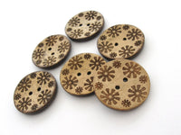 6 Brown flower pattern Coconut Shell Buttons 28mm - Natural and Eco Friendly round sewing button