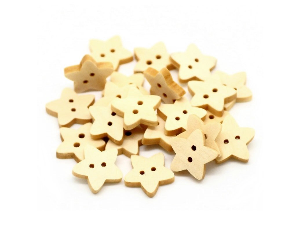Star button - 10 Wooden craft buttons 13mm