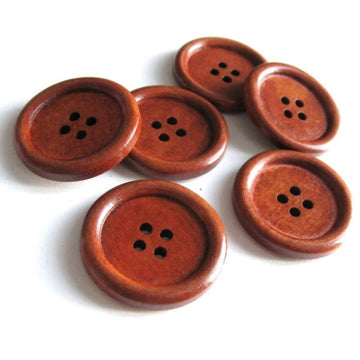 Maroon brown Wooden Sewing Buttons 30mm - set of 6 natural wood button