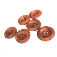 Red brown Wooden Sewing Buttons 30mm - set of 6 natural wood button
