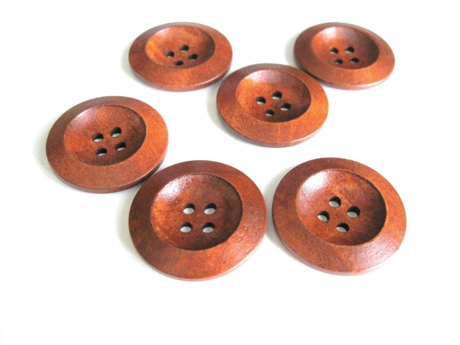 Red brown Wooden Sewing Buttons 30mm - set of 6 natural wood button