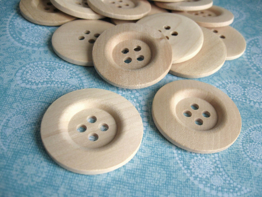 Unfinished wood buttons set of 4 big button 40mm