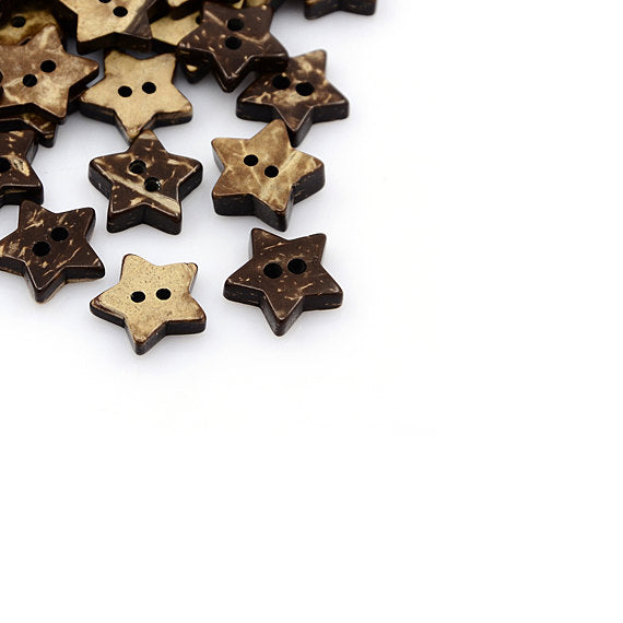 10 Brown Coconut Shell Buttons 15mm -  Star shape