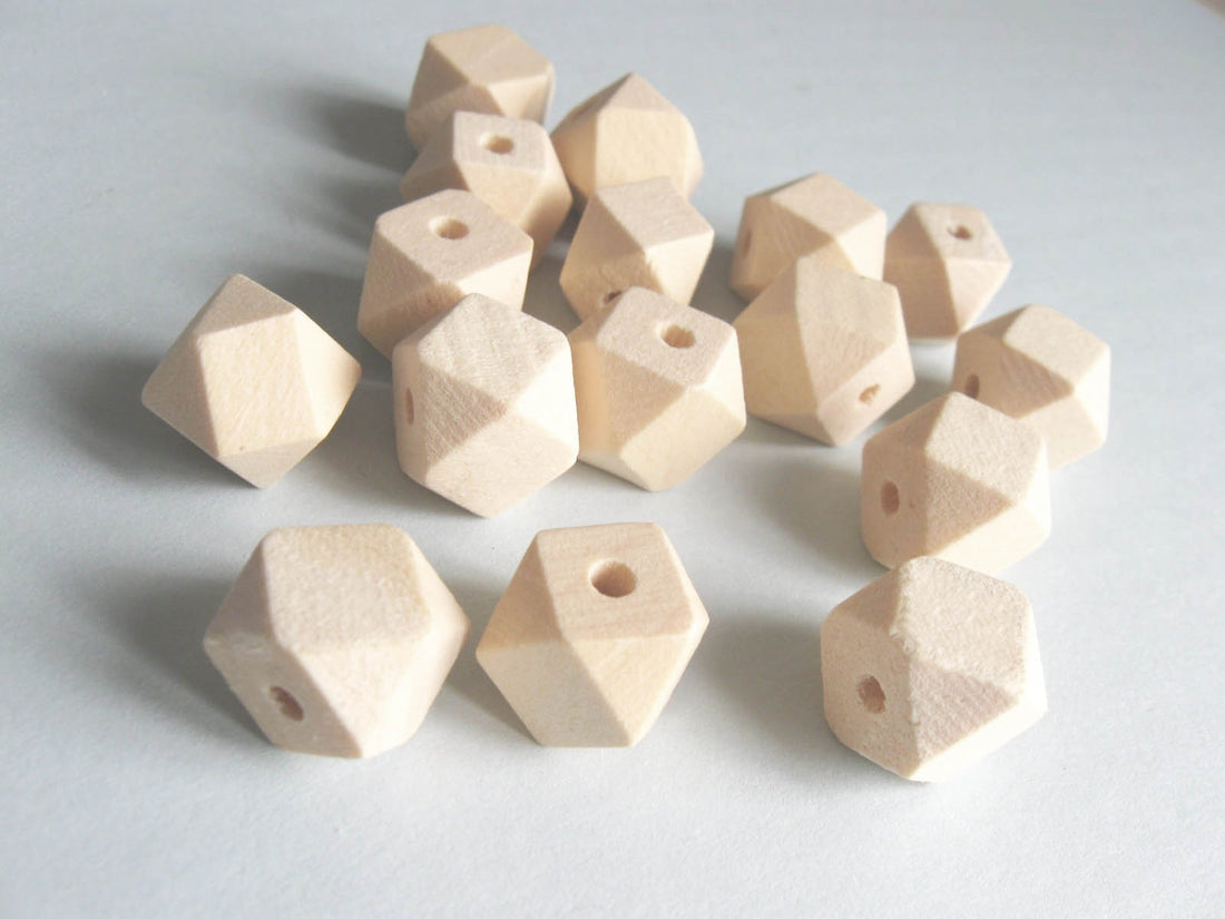 10 Hexagon unfinished wood beads