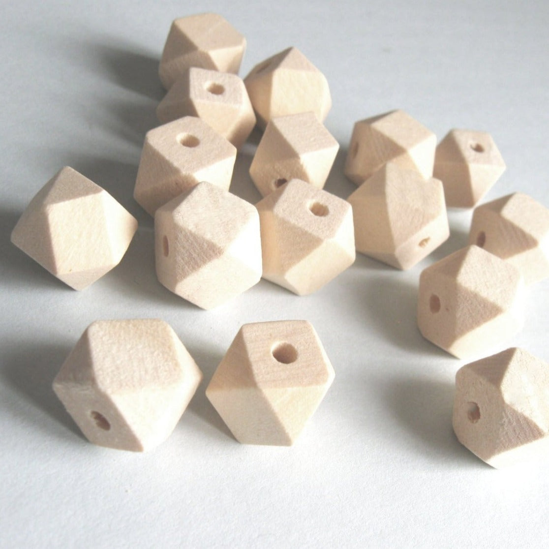 Faceted hexagon wood beads, Big geometric beads for jewelry making