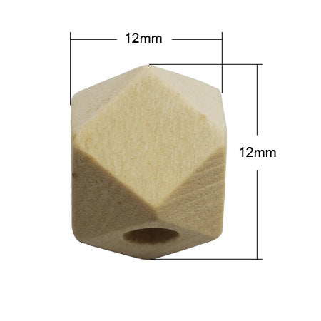 10 Perles hexagones en bois naturel 10, 12 ou 14mm