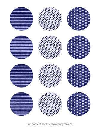 Cabochons à imprimer - Étoiles Bleues - Images digitales cercles à imprimer en 5 grandeurs