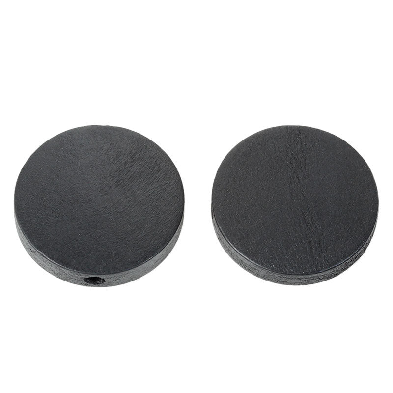 6 black flat round coin wooden beads